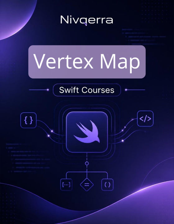 Nivqerra Vertex Map Swift Courses with programming symbols on a dark background